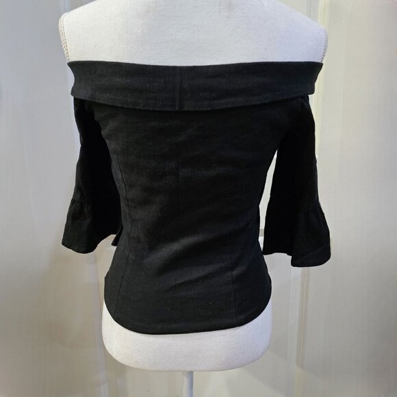 Stone Cold Fox Off-Shoulder Black Bell Sleeve Top – Linen Blend – NWOT – Size 0 - Picture 7 of 13